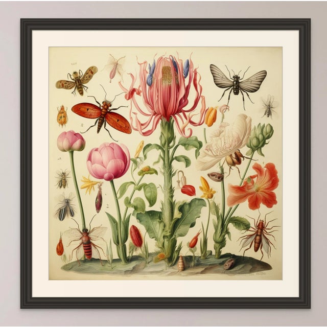 18' X 18' Framed 'Insects and Flowers' Botanical Print | Chairish