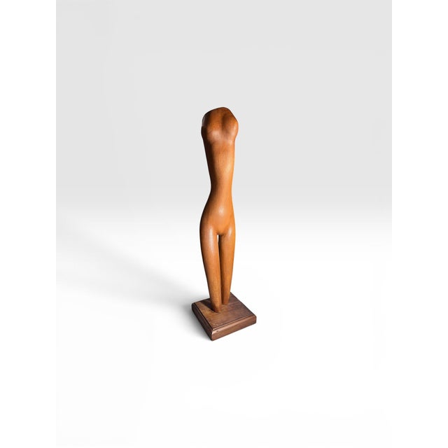 Vintage Hand-Carved Modernist Nude Female Wood Sculpture, 32”h For Sale - Image 4 of 12