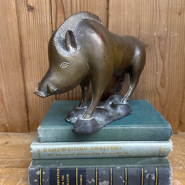 Art Nouveau 1950s Wild Boar Bronze Sculpture Razor Back Boar For Sale - Image 3 of 11