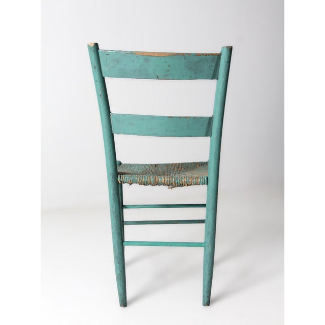 Wood Antique American Painted Ladder Back Rush Seat Chair For Sale - Image 7 of 16