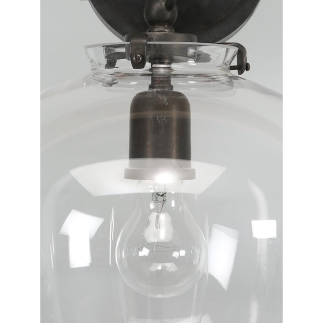 Transparent Set of (3) Circa Thomas O'Brien Katie Acorn Pendant in Bronze and Clear Globes For Sale - Image 8 of 8