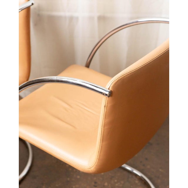 1970s Mid-Century Modern Saporiti Tubular Steel Chrome and Leather Italian Armchairs - Set of 6 For Sale - Image 16 of 17