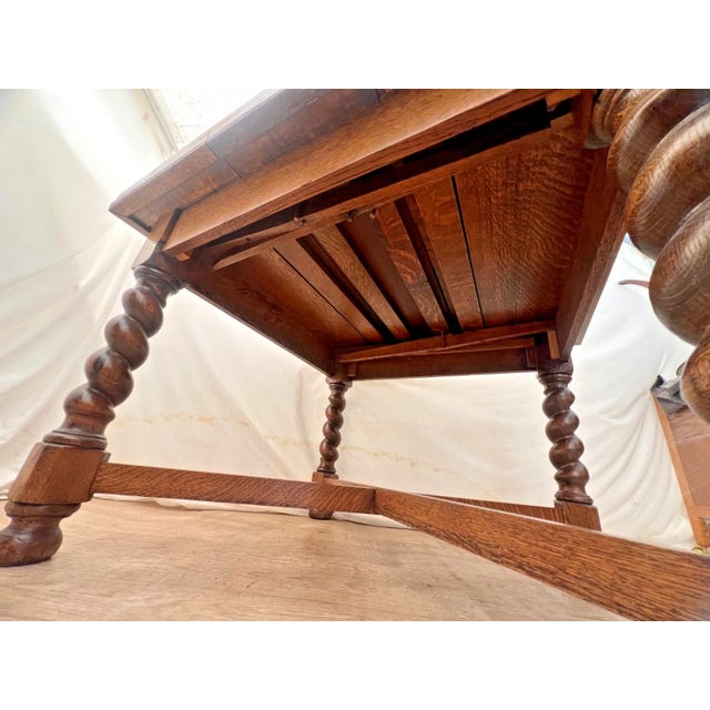 Antique Expanding Pub Kitchen Dining Table Large Barley Twist Legs Quarter Sawn For Sale - Image 18 of 18
