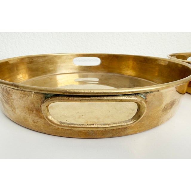 Josef Frank Danish Modernist Style Brass Trays, Round - A Pair For Sale - Image 4 of 10