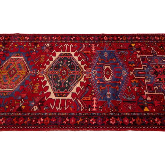 3 X 11 Handmade Vintage Persian Wool Runner in Red With TRibal Design For Sale In New York - Image 6 of 8