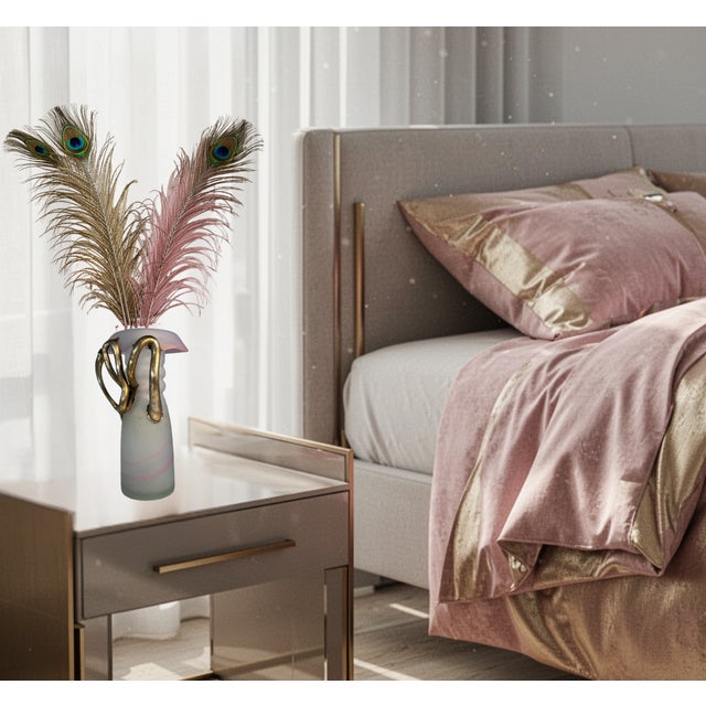 Art Glass Pink Satin and Abstract Metal Looped Vase by Artist Vasile Tubi Vădan For Sale - Image 13 of 18