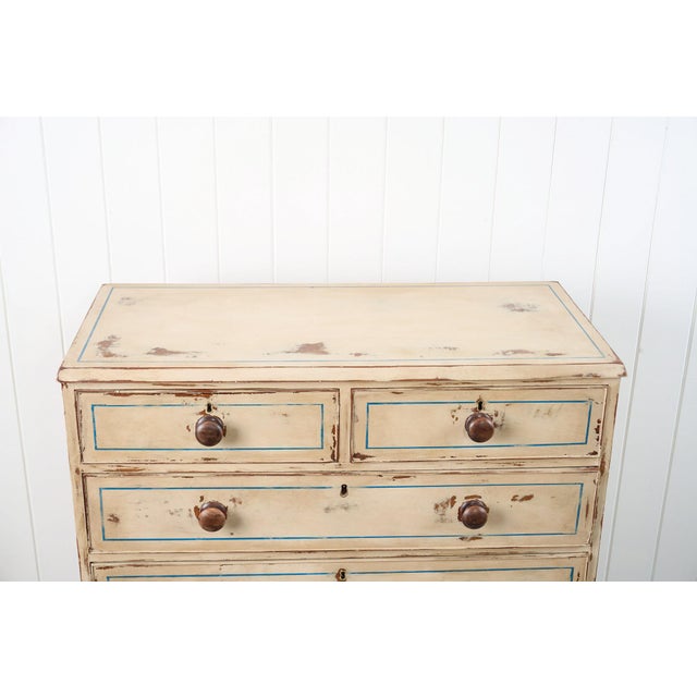 19th Century Victorian Two Over Three Painted Pine Chest With Blue Accents For Sale - Image 11 of 13