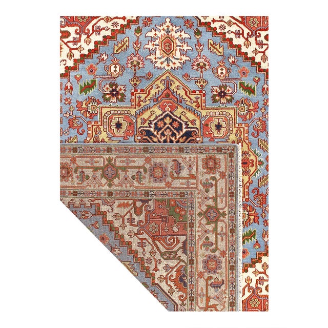 Traditional Pasargad DC Light Blue Fine Hand Knotted Serapi Rug For Sale - Image 3 of 3