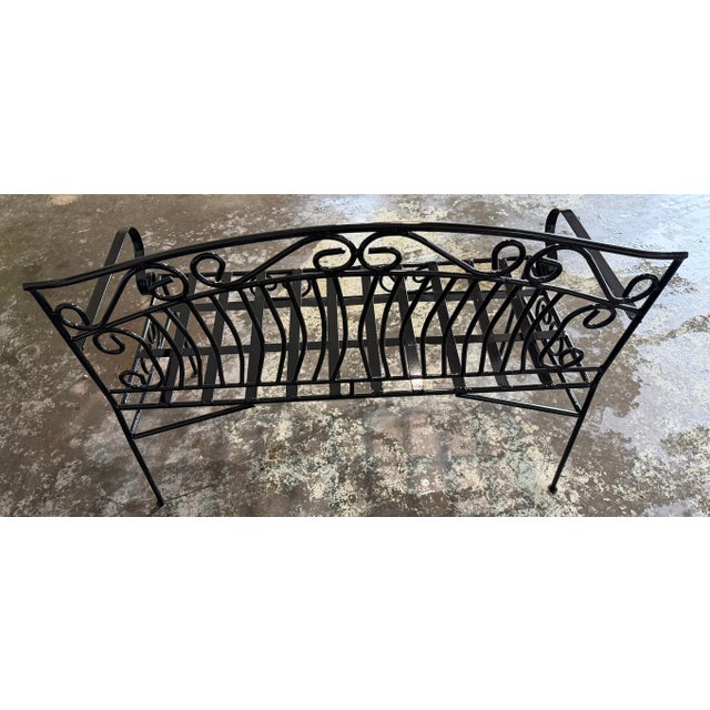 Vintage French Provincial Style Wrought Iron Garden Bench in Glossy Black For Sale - Image 9 of 9