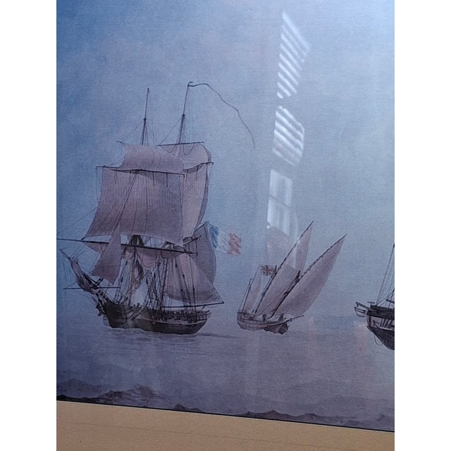 Late 20th Century Late 20th Century Antoine Roux Maritime Print French 74 Mont Blanc Marseille Ship 1803 Framed For Sale - Image 5 of 11