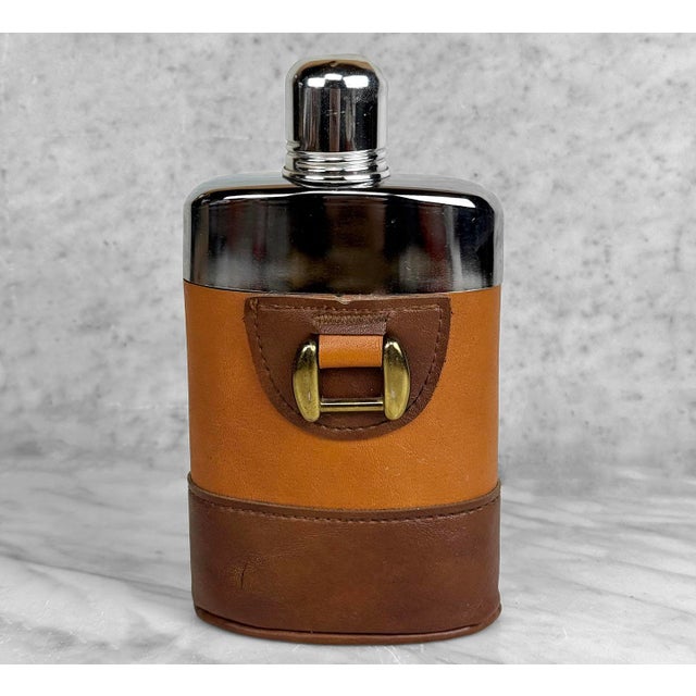 Vintage Traditional Leather & Glass Horse Bit Liquor Flask For Sale - Image 6 of 10