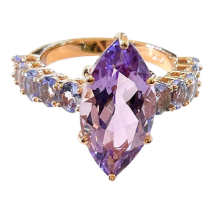 Bochic “Orient” Vintage Amethyst & Lilac Tanzanite Ring Set 18K Gold & Silver