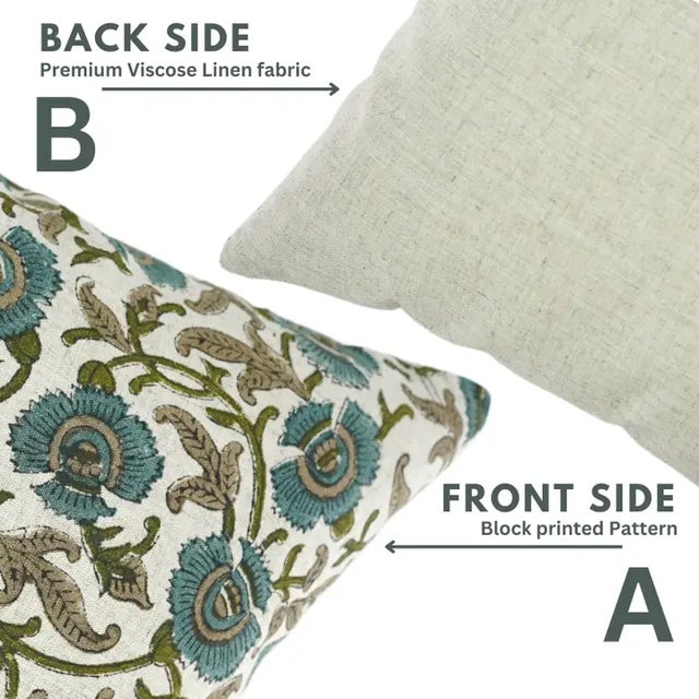 Fabdivine Handcrafted Block Print Cushion Cover 18x18 Inch Viscose Linen-Vasundhra For Sale - Image 4 of 4