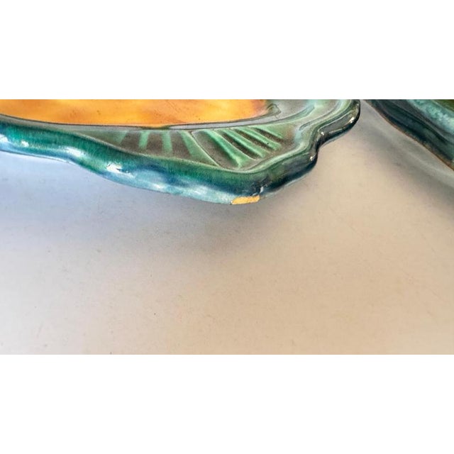 Blue French Green and Yellow Ceramic Serving Dishes with Layered Rim, 1970s, Set of 2 For Sale - Image 8 of 14
