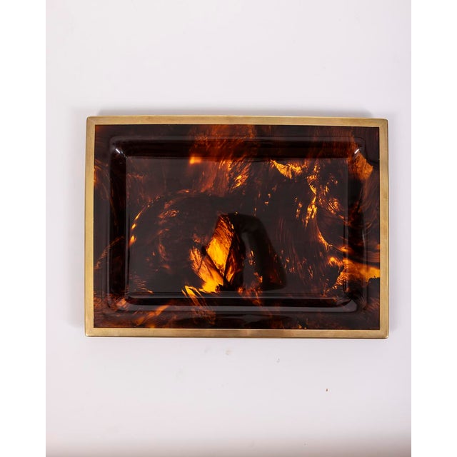 1970s Vintage Italian Brass and Acrylic Glass Tray, 1970s For Sale - Image 5 of 10