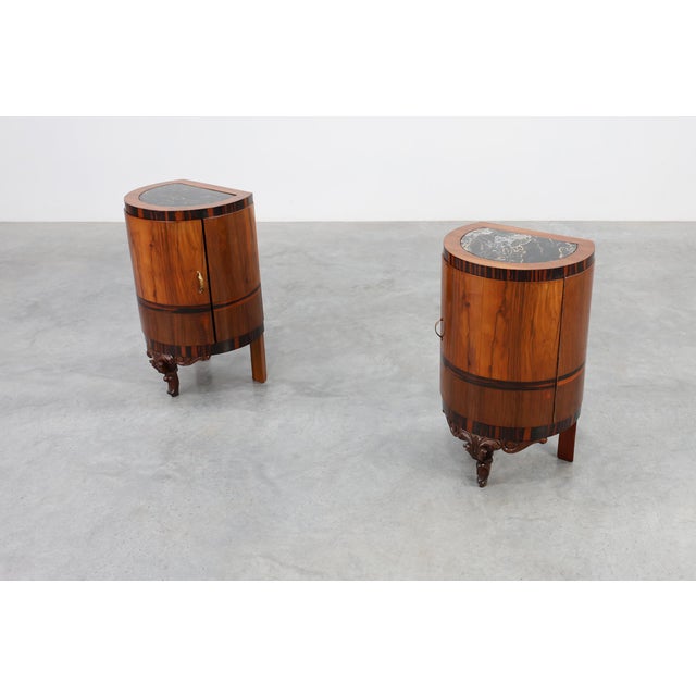 Art Deco Walnut and Marble Nightstands, Italy, 1920s, Set of 2 For Sale - Image 14 of 18