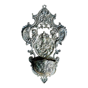 Early 19th Century Silver Holy Water Font Container With Hallmark St Joseph