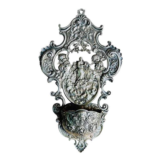 Early 19th Century Silver Holy Water Font, St. Joseph For Sale