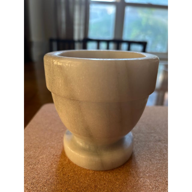 1970's Marble Mortar and pestal. 4"tall, 4" wide. Pestal is 4.25" long. Heavy 2.5 lbs. nice cream and gray marble. Cool...