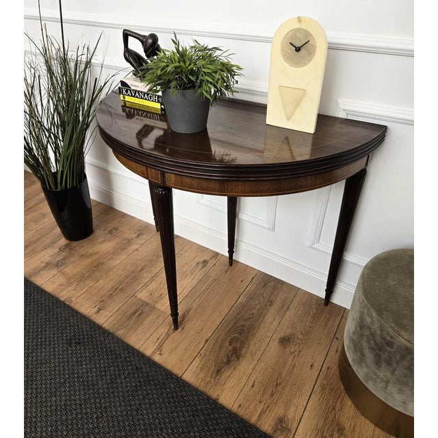 Mid-Century Italian Wooden Demi-Lune Folding Console Dining Game Table, 1970s For Sale - Image 4 of 12