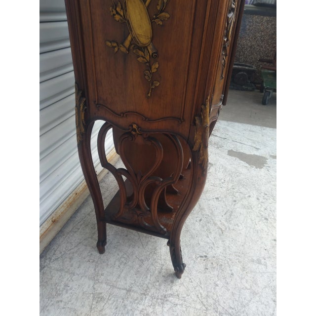 Late 19th Century Antique French Walnut Music Cabinet With Gilt Accents For Sale - Image 9 of 10