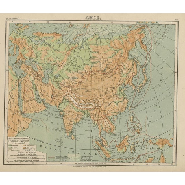 Antique Map of Asia – Relief Atlas Map by Hachette, circa 1883 : This antique map titled “Asie” was published by Hachette...