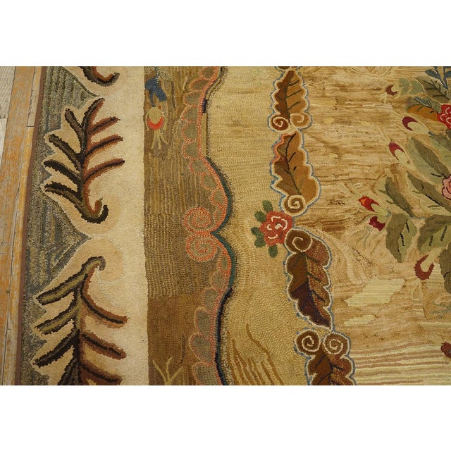 Excellent Camel Color With Unique Florid Design American Hooked Rug For Sale In New York - Image 6 of 9