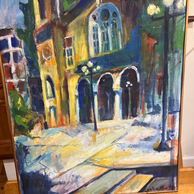Oil on Canvas American School Impressionist Signed Framed Art Cityscape For Sale - Image 4 of 6