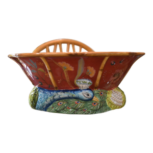 Late 20th Century Tracy Porter Artesian Road Collection Center Bowl on Pedestal Peacock Motif