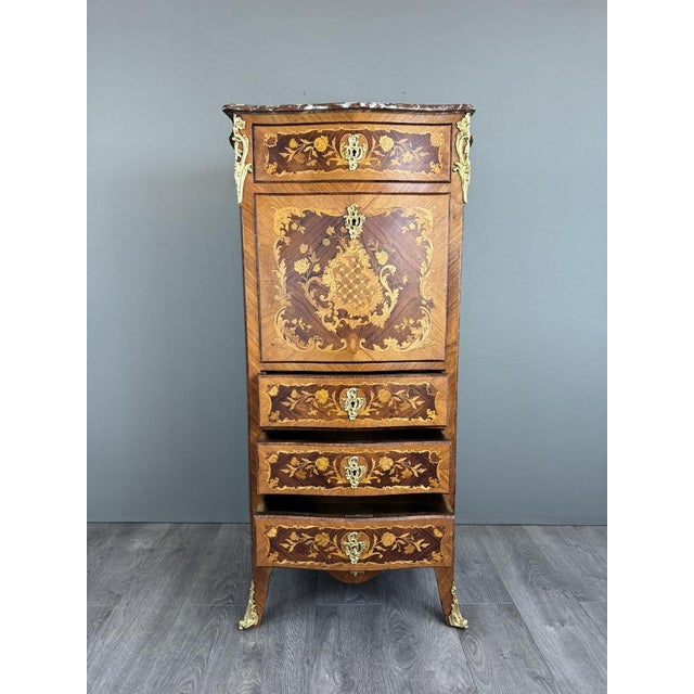 Brown Napoleon III Louis XV Marquetry Secretary For Sale - Image 8 of 13