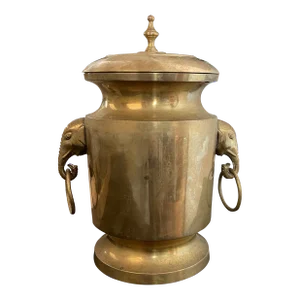Vintage Brass Elephant Head Lidded Urn