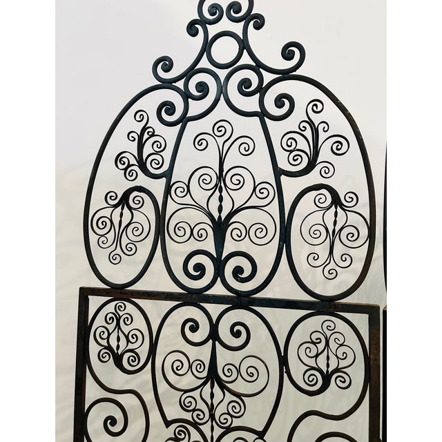 Spanish Revival Style 1960s 4 Panel Iron Ornate Scrolled Folding Screen Room Divider Woodard Unmarked For Sale - Image 11 of 14
