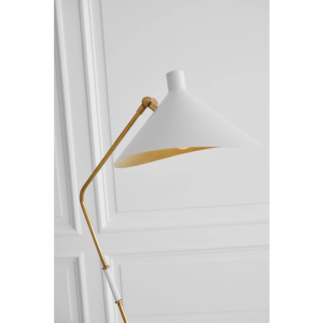 Visual Comfort AERIN for Visual Comfort Signature Mayotte Large Offset Floor Lamp in Hand-Rubbed Antique Brass with White Shade For Sale - Image 4 of 7