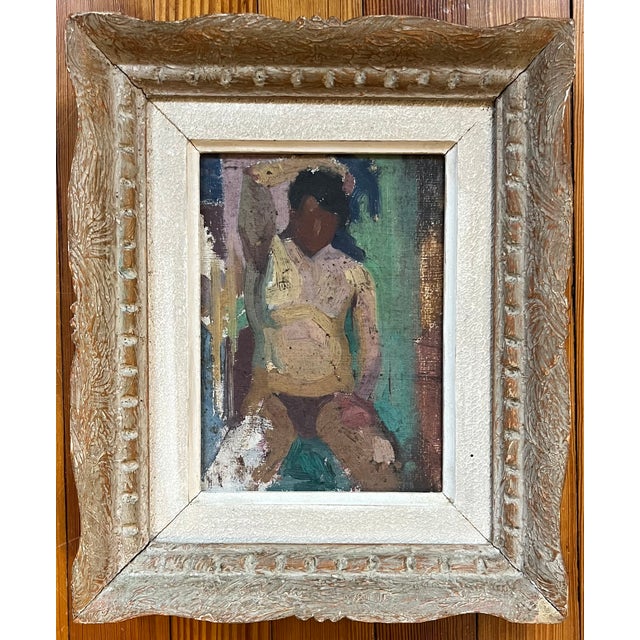 1950s French Mid-Century Modern Oil Painting on Board Nude Study in Original Frame Circa 1950 For Sale - Image 5 of 9