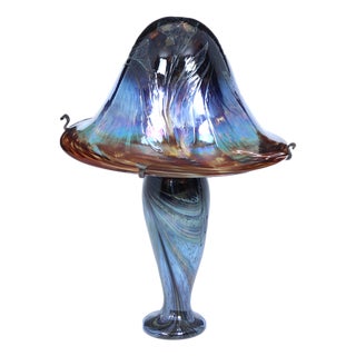 Large Vintage French Iridescent Art Glass Mushroom Lamp, 1960 For Sale