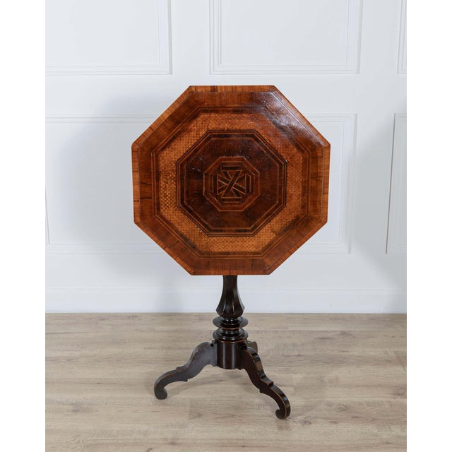 Early 19th Century Empire Octagonal Sail Table in Walnut with Precious Wood Veneer, Milan, Early 19 For Sale - Image 5 of 8