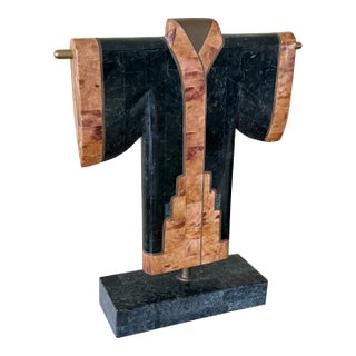 1980's Maitland-Smith Tessellated Stone Kimono With Inlaid Brass Banded Details For Sale