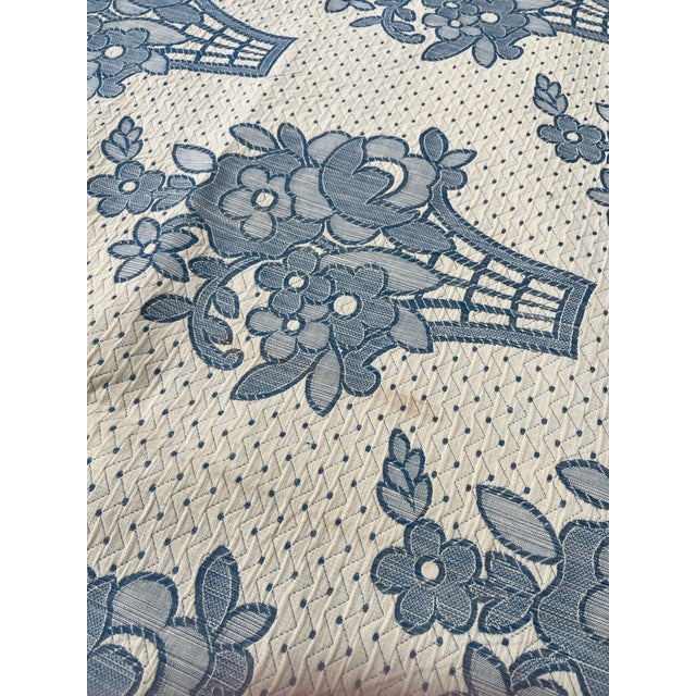 Vintage Blue and White Floral Basket Textile For Sale - Image 4 of 5