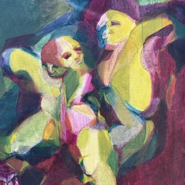 Postmodern 1990s Abstract Expressionist Multi-colored Figures Oil on Canvas Signed Mars For Sale - Image 3 of 8
