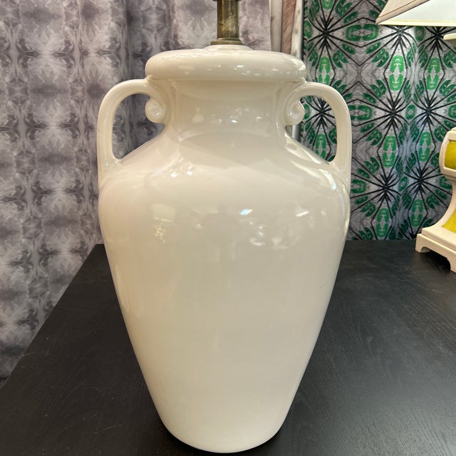 Metal White Ceramic Amphora Style Lamp For Sale - Image 7 of 9