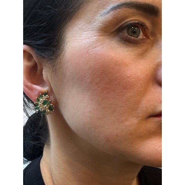 2 Ct Natural Brazilin Marquise Emerald & 1.8 Ct Diamond Clip on Earring 18 KYG For Sale - Image 17 of 18