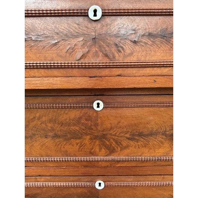 Wood 19th Century American Flame Mahogany Veneer Marble Top Commode Chest For Sale - Image 7 of 18