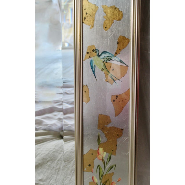 Silver C.1970's LaBarge Chinoiserie-Style, Silver & Gold Leaf Burnished, Reverse Painted Eglomise Mirror For Sale - Image 8 of 18