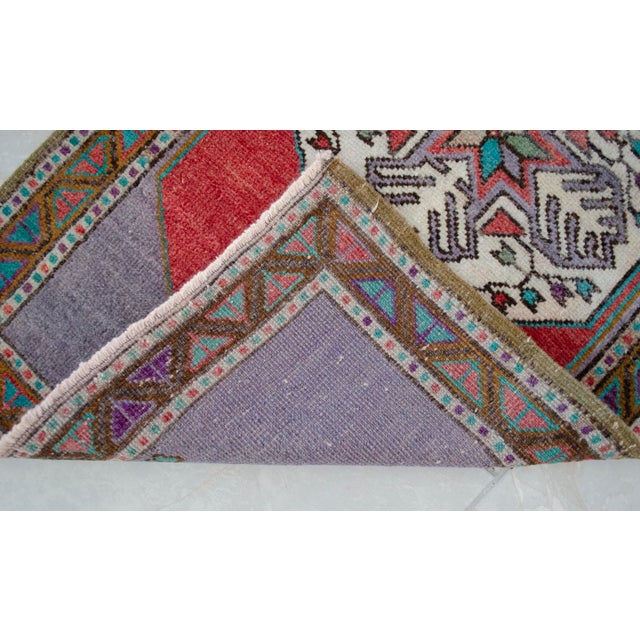 Lavender 1970s Hand Made Mat Small Turkish Rug Kitchen Decor - 1′9″ × 3′ For Sale - Image 8 of 13