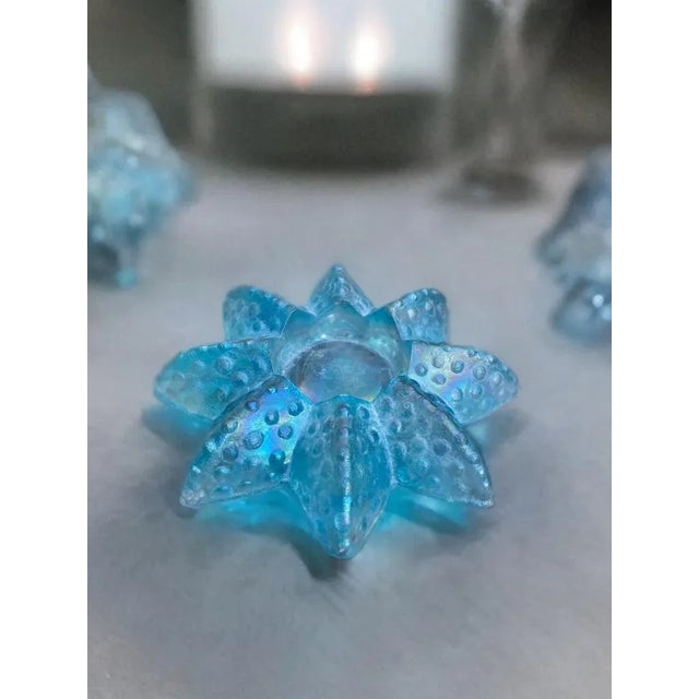 Fenton Art Glass Company Blue Iridescent Mid Century Starfish Coastal Beachy Candle Holder, Carnival Glass Candle Vessel Textured Paperweight Inspired by Indiana Glass Company For Sale - Image 4 of 8