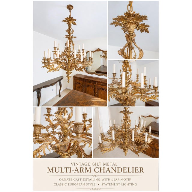 Mid 20th Century Mid 20th Century Large Gilt Metal Multi-Arm Chandelier – French Style Acanthus Leaf Form, 20+ Lights For Sale - Image 5 of 5