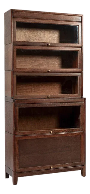 Antique English Tall Stepback Oak Wood Barrister Bookcase Cabinet