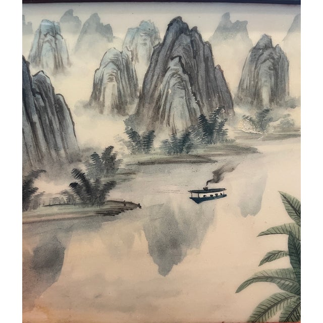 1950s Chinese Crane and Landscape Painted Double Sided Plaque For Sale - Image 5 of 6