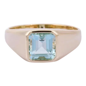 14k Solid Yellow Gold Natural Aquamarine Gemstone Ring Size 7