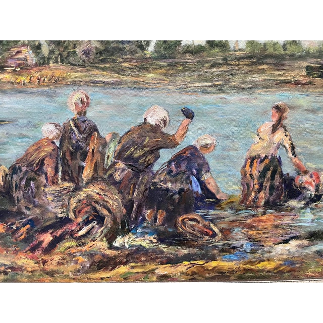 Impressionist Vintage Framed Original Impressionist Painting of Women at the River For Sale - Image 3 of 13
